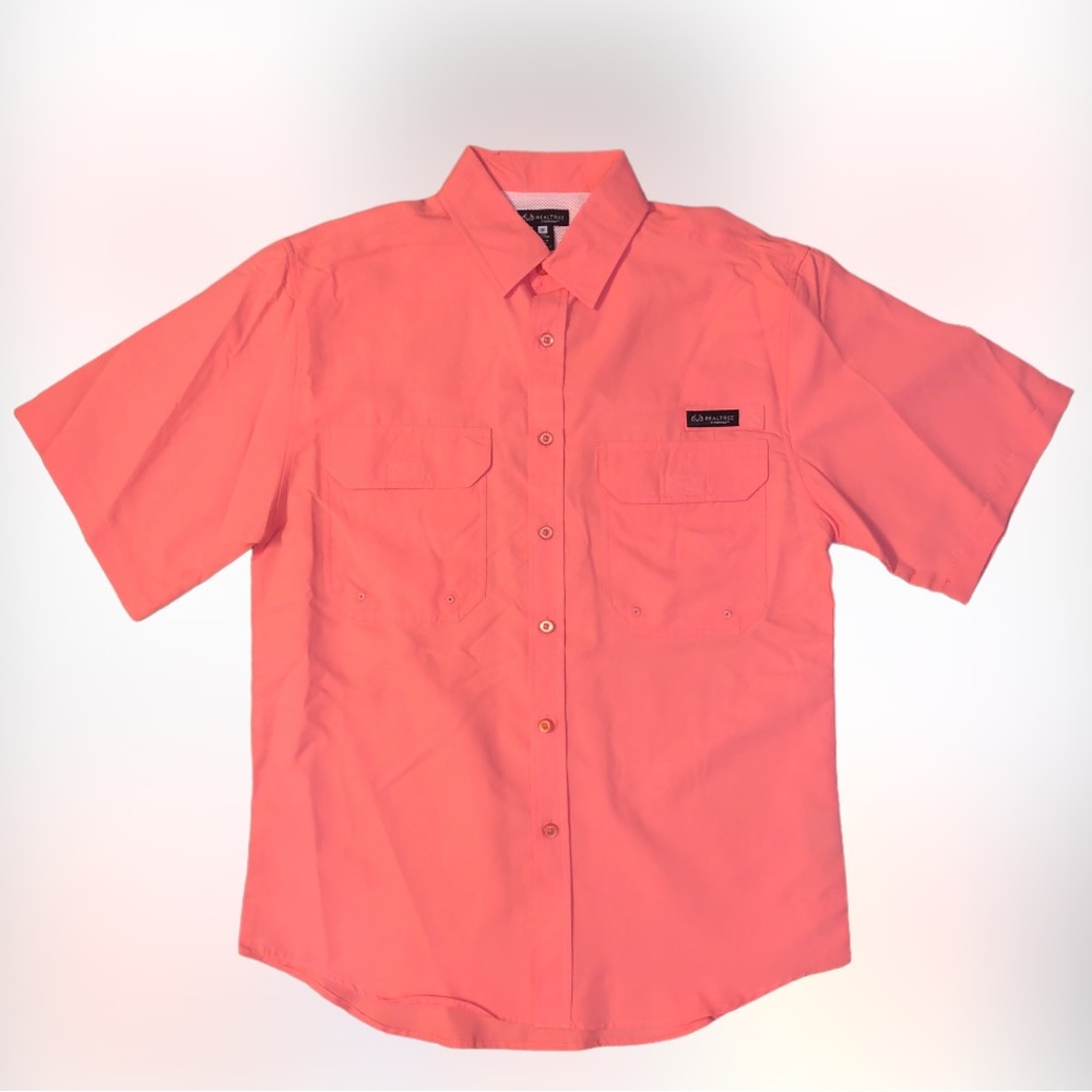 NWOT REALTREE FISHING Button Down Light Collared BRIGHT CORAL Sz M